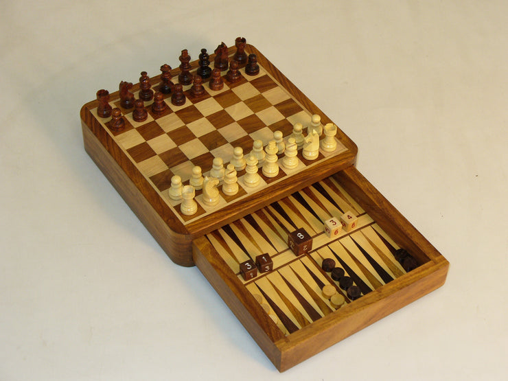 Combo: Sheesham Magnetic Chess and Backgammon with Drawer 7`