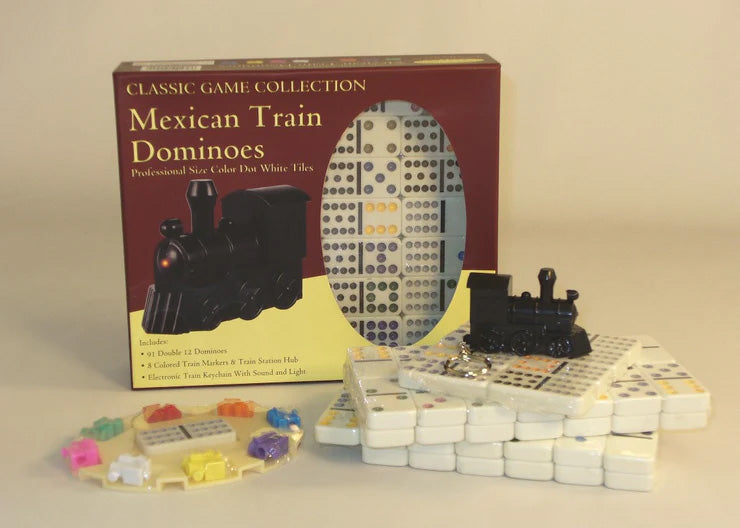 Mexican Train Double 12 Dominoes with Bonus Train Keychain