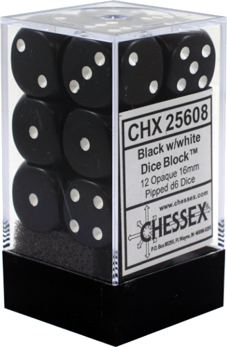 CHX 25608 Opaque Black/white 12D6 Dice Block