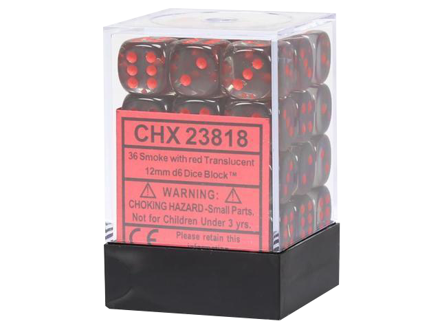 CHX 23818 Translucent Smoke/red 36D6 Dice Block