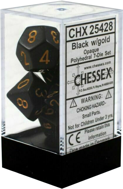 CHX 25428 Opaque Black/gold Polyhedral 7-Die Set