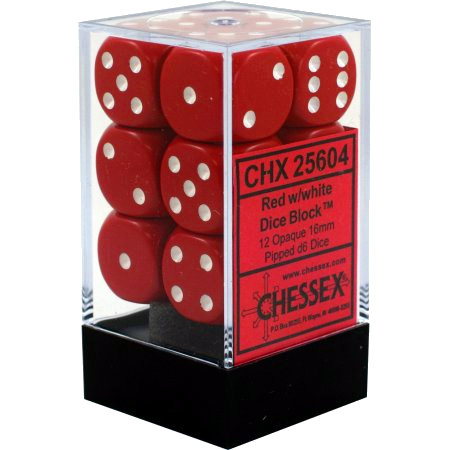 CHX 25604 Opaque Red/white 12D6 Dice Block