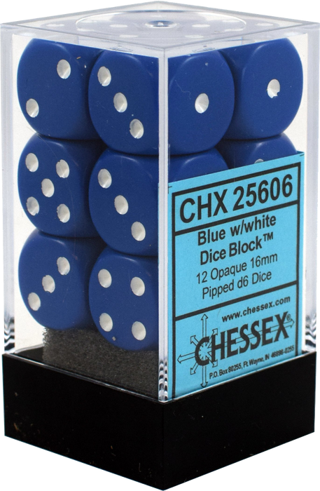 CHX 25606 Opaque Blue/white 12D6 Dice Block