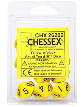 CHX 26202 Opaque Yellow/black 10d10 Dice Set
