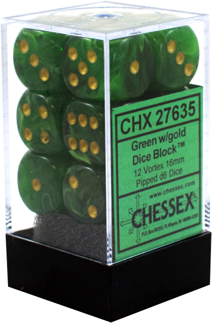 CHX 27635 Vortex Green/gold 12D6 Dice Block