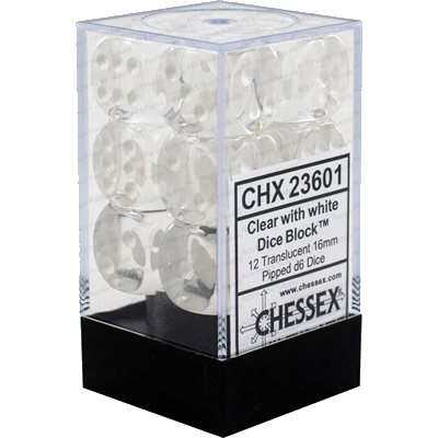 CHX 23601 Translucent Clear/white 12D6 Dice Block