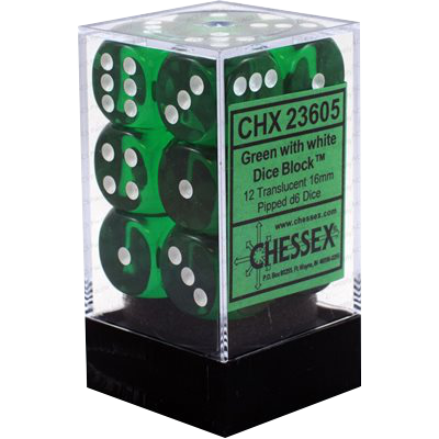 CHX 23605 Translucent Green/white 12D6 Dice Block