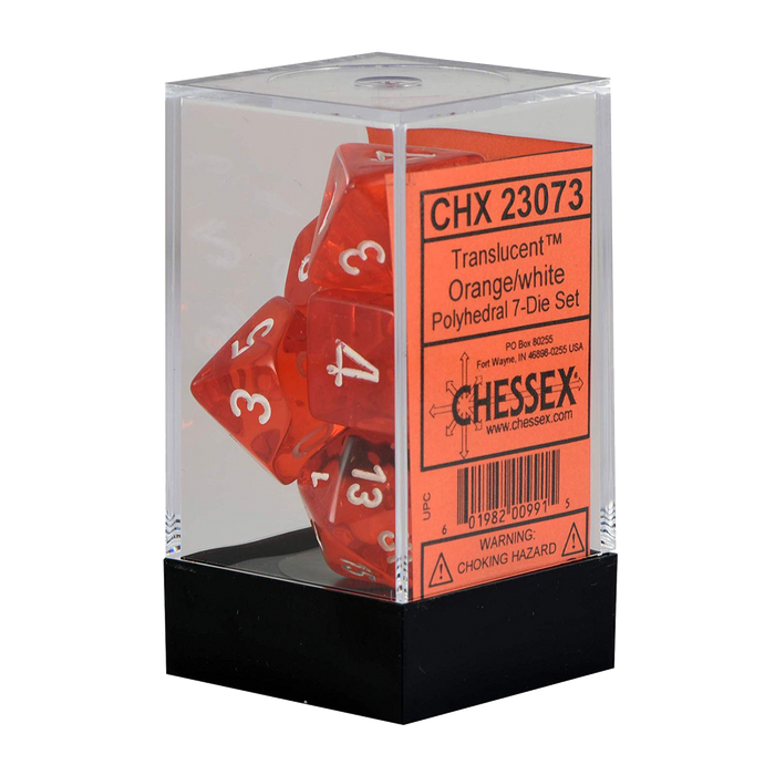 CHX 23073 Translucent Orange/white Polyhedral 7-Die Set
