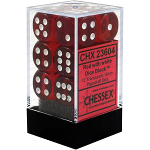 CHX 23604 Translucent Red/white 12D6 Dice Block