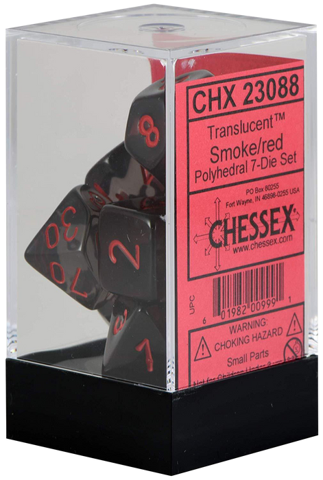CHX 23088 Translucent Smoke/red Polyhedral 7-Die Set