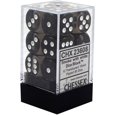 CHX 23608 Translucent Smoke/white 12D6 Dice Block