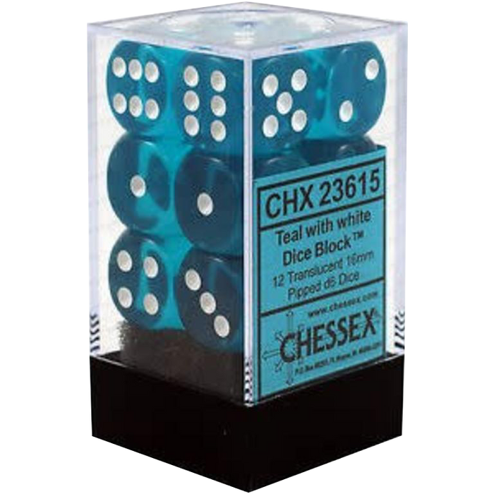 CHX 23615 Translucent Teal/white 12D6 Dice Block