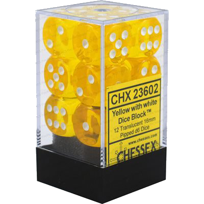 CHX 23602 Translucent Yellow/white 12D6 Dice Block