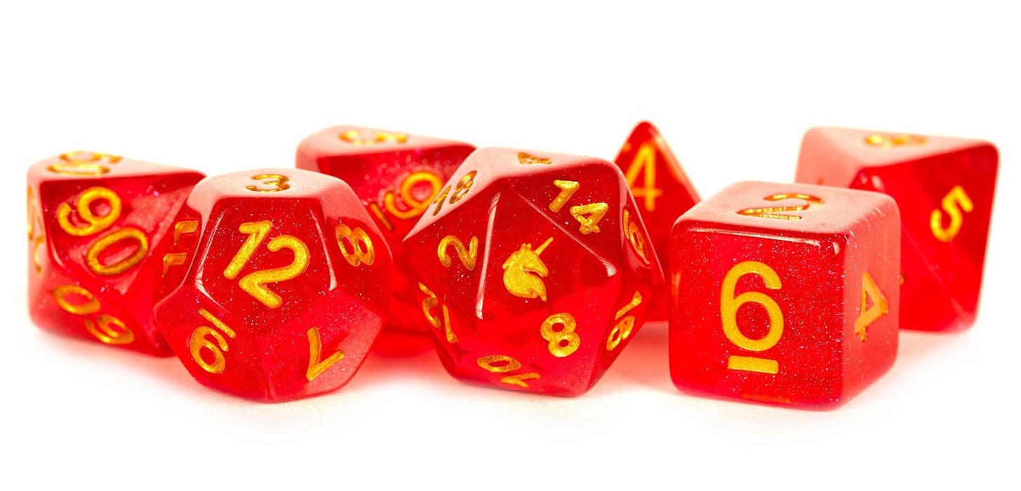 16mm Resin Poly Dice Set - Unicorn Red