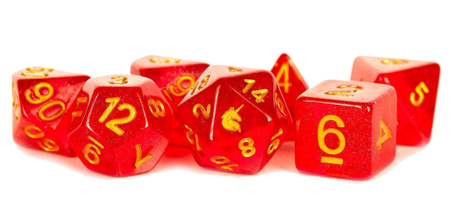 16mm Resin Poly Dice Set - Unicorn Red