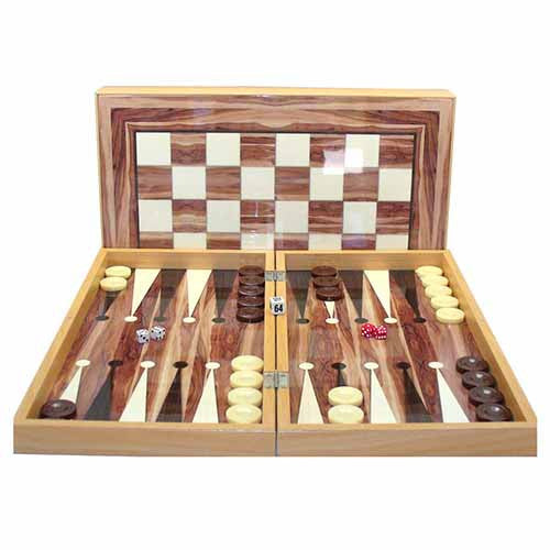 Backgammon: Walnut Decoupage Backgammon with Chessboard Back 19`